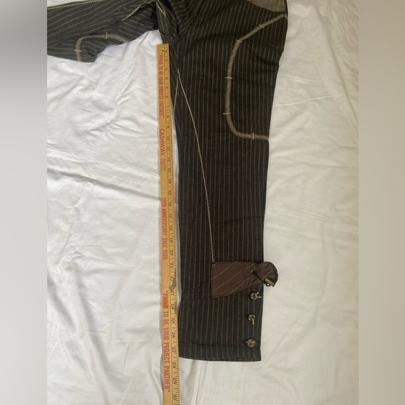 Women's Dark Brown Pinstripe Steampunk Trousers Pants Medium Lagenlook Unique - Picture 14 of 15
